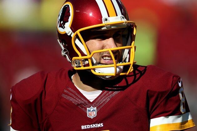 LANDOVER, MD - NOVEMBER 15: Quarterback Kirk Cousins #8 of the Washington Redskins looks on prior to a game against the New Orleans Saints at FedExField on November 15, 2015 in Landover, Maryland. (Photo by Matt Hazlett/Getty Images)