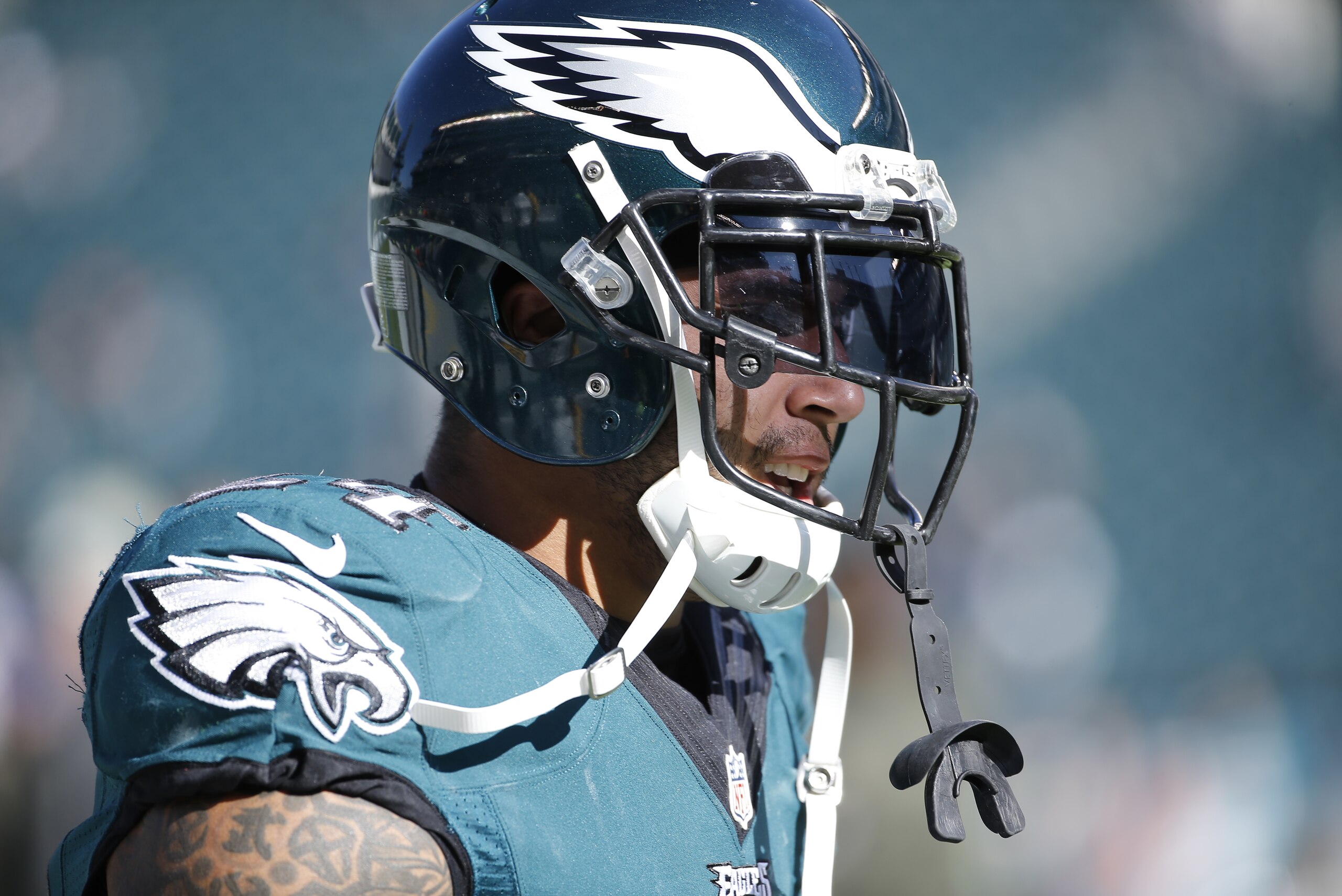 Philadelphia Eagles' Ryan Mathews walks the field during warm-ups before an NFL football game against the Miami Dolphins, Sunday, Nov. 15, 2015, in Philadelphia. (AP Photo/Michael Perez)