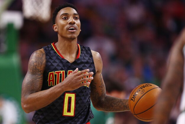 Nov 13, 2015; Boston, MA, USA; Atlanta Hawks guard Jeff Teague (0) dribbles the ball against the Boston Celtics during the second half at TD Garden. Mandatory Credit: Mark L. Baer-USA TODAY Sports