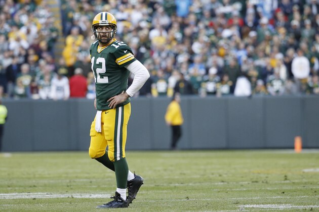 Green Bay Packers' Aaron Rodgers looks back as he walk off the field during the second half of an NFL football game against the Detroit Lions Sunday, Nov. 15, 2015, in Green Bay, Wis. The Lions won 18-16. (AP Photo/Morry Gash)