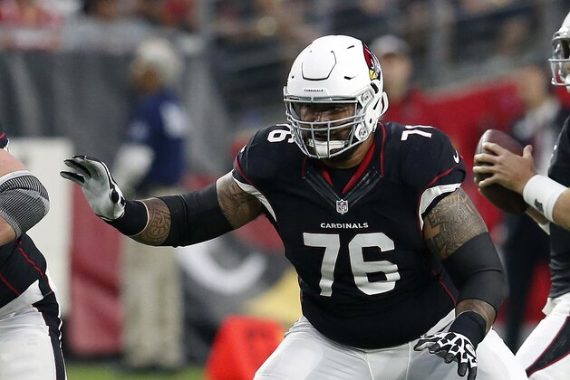 Arizona Cardinals guard Mike Iupati (76) during an NFL football game against the St. Louis Rams, Sunday, Oct. 4, 2015, in Glendale, Ariz. (AP Photo/Rick Scuteri)