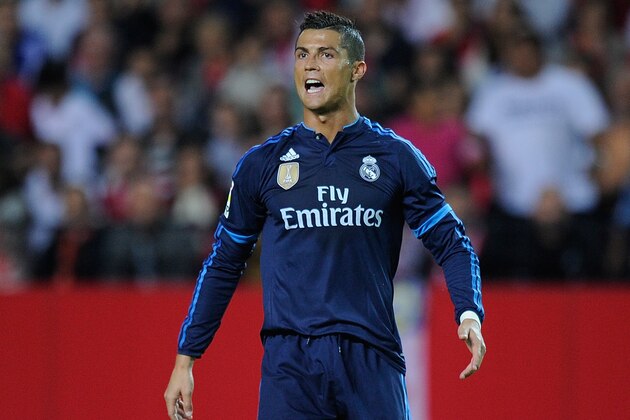 SEVILLE, SPAIN - NOVEMBER 08:  Cristiano Ronaldo of Real Madrid looks on during the La Liga match between Sevilla FC and Real Madrid CF at Estadio Ramon Sanchez Pizjuan on November 8, 2015 in Seville, Spain.  (Photo by Denis Doyle/Getty Images)