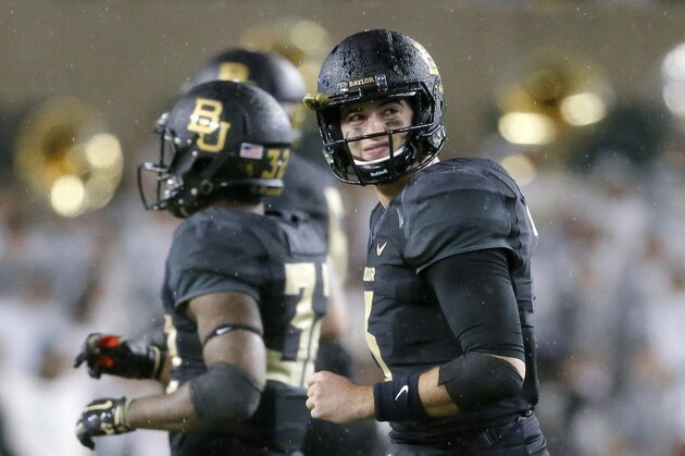 Baylor quarterback Jarrett Stidham (3) jogs off the field after throwing an interception late in the second half of an NCAA college football game against Oklahoma, Saturday, Nov. 14, 2015, in Waco, Texas. Oklahoma won 44-34. (AP Photo/Tony Gutierrez) Baylor quarterback Jarrett Stidham (3) jogs off the field after throwing an interception late in the second half of an NCAA college football game against Oklahoma, Saturday, Nov. 14, 2015, in Waco, Texas. Oklahoma won 44-34. (AP Photo/Tony Gutierrez)