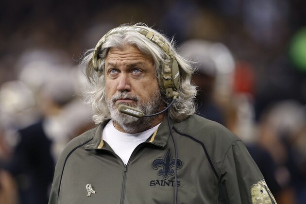 New Orleans Saints defensive coordinator Rob Ryan walks on the sideline in the first half of an NFL football game against the Tennessee Titans in New Orleans, Sunday, Nov. 8, 2015. (AP Photo/Jonathan Bachman)