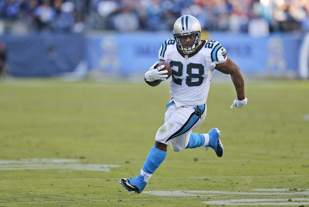 Carolina Panthers running back Jonathan Stewart runs the ball against the Tennessee Titans in the second half of an NFL football game Sunday, Nov. 15, 2015, in Nashville, Tenn. The Panthers won 27-10. (AP Photo/Weston Kenney)