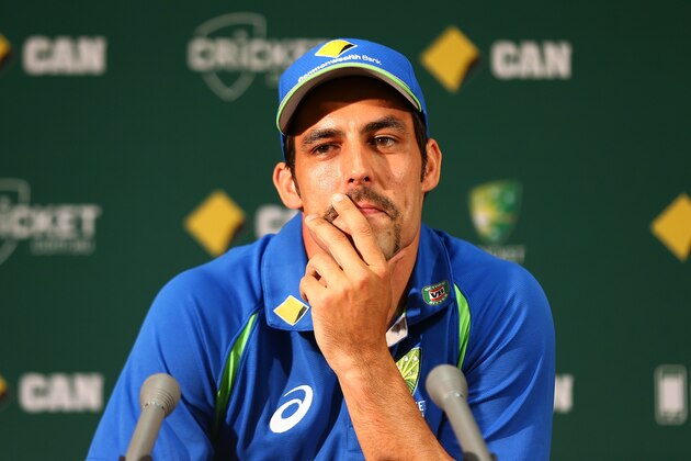 PERTH, AUSTRALIA - NOVEMBER 11:  Mitchell Johnson of Australia address the media before an Australian nets session at WACA on November 11, 2015 in Perth, Australia.  (Photo by Paul Kane/Getty Images)