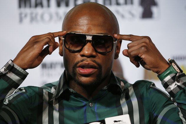 Floyd Mayweather Jr. speaks at a news conference Wednesday, Sept. 9, 2015, in Las Vegas. Mayweather is scheduled to fight Andre Berto Saturday in Las Vegas. (AP Photo/John Locher)
