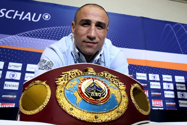 Armenian-German super middleweight boxer Arthur Abraham attends a press conference on March 18, 2013 in Magdeburg, eastern Germany. Abraham will defend his WBO World Championship Super Middleweight title against German Robert Stieglitz on March 23, 2013 in Magdeburg.     AFP PHOTO / RONNY HARTMANN        (Photo credit should read RONNY HARTMANN/AFP/Getty Images)