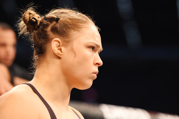 MELBOURNE, AUSTRALIA - NOVEMBER 15:  Ronda Rousey looks on before facing Holly Holm (not pictured) in their UFC women's bantamweight championship bout during the UFC 193 event at Etihad Stadium on November 15, 2015 in Melbourne, Australia.  (Photo by Josh Hedges/Zuffa LLC/Zuffa LLC via Getty Images)