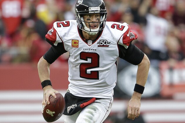 Atlanta Falcons quarterback Matt Ryan (2) against the San Francisco 49ers during an NFL football game in Santa Clara, Calif., Sunday, Nov. 8, 2015. (AP Photo/Marcio Jose Sanchez)