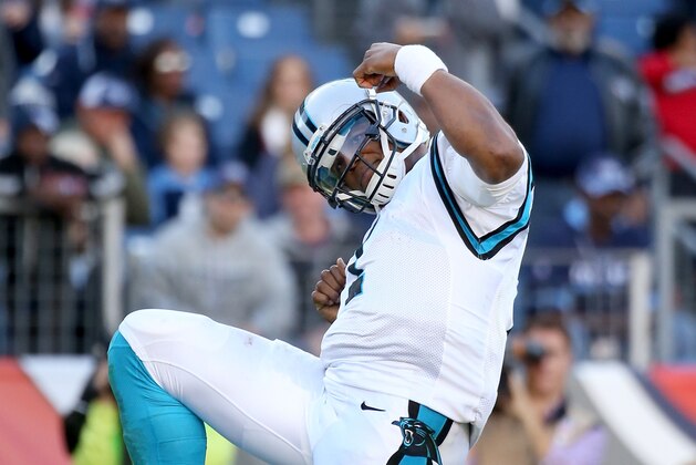 NASHVILLE, TN - NOVEMBER 15:  Cam Newton #1 of the Carolina Panthers celebrates after scoring a touchdown during the second half against the Tennessee Titans at LP Field on November 15, 2015 in Nashville, Tennessee.  (Photo by Andy Lyons/Getty Images)