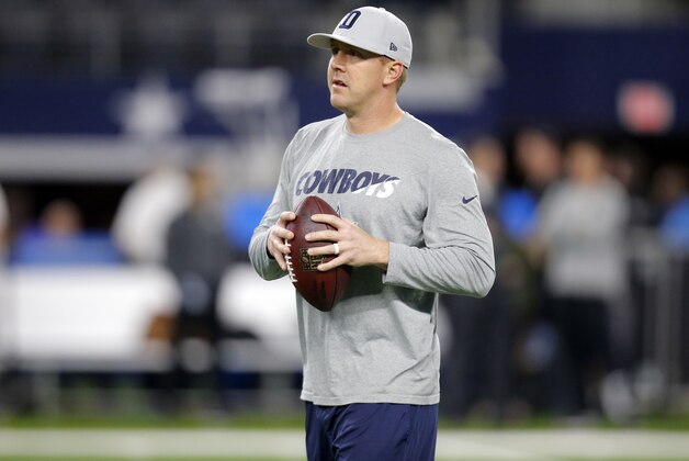 Dallas Cowboys quarterback Brandon Weeden (3) prior to an NFL football game Sunday, Nov. 8, 2015, in Arlington, Texas. (AP Photo/Brandon Wade)
