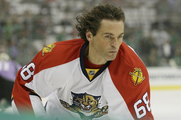 Florida Panthers right wing Jaromir Jagr skates the ice during warm ups before an NHL hockey game against the Dallas Stars Saturday, Oct. 24, 2015, in Dallas. (AP Photo/LM Otero)