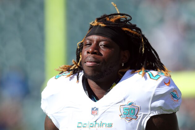 Miami Dolphins running back Jay Ajayi #23 warms up before an NFL game against the Philadelphia Eagles at Lincoln Financial Field in Philadelphia on Sunday, Nov. 15, 2015. (AP Photo/Brad Penner)