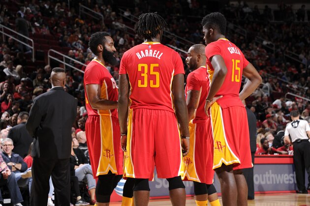 HOUSTON, TX - NOVEMBER 14:  The Houston Rockets huddle during the game against the Dallas Mavericks on November 14, 2015 at the Toyota Center in Houston, Texas. NOTE TO USER: User expressly acknowledges and agrees that, by downloading and or using this photograph, User is consenting to the terms and conditions of the Getty Images License Agreement. Mandatory Copyright Notice: Copyright 2015 NBAE (Photo by Bill Baptist/NBAE via Getty Images)
