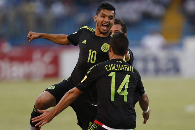 Mexico’s Jesus Corona, center, celebrates after scoring against Honduras during a 2018 World Cup qualifying match in San Pedro Sula, Honduras, Tuesday, Nov. 17, 2015. (AP Photo/Moises Castillo) Mexico’s Jesus Corona, center, celebrates after scoring against Honduras during a 2018 World Cup qualifying match in San Pedro Sula, Honduras, Tuesday, Nov. 17, 2015. (AP Photo/Moises Castillo)