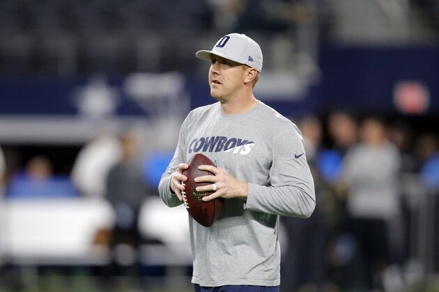 Dallas Cowboys quarterback Brandon Weeden (3) prior to an NFL football game Sunday, Nov. 8, 2015, in Arlington, Texas. (AP Photo/Brandon Wade)