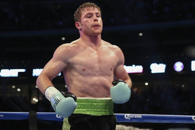 May 9, 2015; Houston, TX, USA;  Canelo Alvarez goes to his corner after a knock down during a super welterweight bout against James Kirkland (not pictured) at Minute Maid Park. Alvarez defeated Kirkland with a knockout in the third round. Mandatory Credit: Troy Taormina-USA TODAY Sports