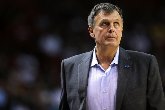 MIAMI, FL - NOVEMBER 01: Head coach Kevin McHale of the Houston Rockets looks on during a game against the Miami Heat at American Airlines Arena on November 1, 2015 in Miami, Florida. NOTE TO USER: User expressly acknowledges and agrees that, by downloading and/or using this photograph, user is consenting to the terms and conditions of the Getty Images License Agreement. Mandatory copyright notice:  (Photo by Mike Ehrmann/Getty Images)