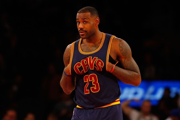 NEW YORK, NY - NOVEMBER 13:  (NEW YORK DAILIES OUT)    LeBron James #23 of the Cleveland Cavaliers looks on against the New York Knicks at Madison Square Garden on November 13, 2015 in New York City. The Cavaliers defeated the Knicks 90-84.  NOTE TO USER: User expressly acknowledges and agrees that, by downloading and/or using this Photograph, user is consenting to the terms and conditions of the Getty Images License Agreement.  (Photo by Jim McIsaac/Getty Images)