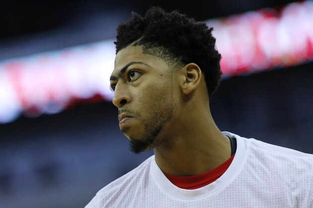 New Orleans Pelicans forward Anthony Davis warms up before an NBA basketball game, Tuesday, Nov. 10, 2015, in New Orleans. (AP Photo/Jonathan Bachman)