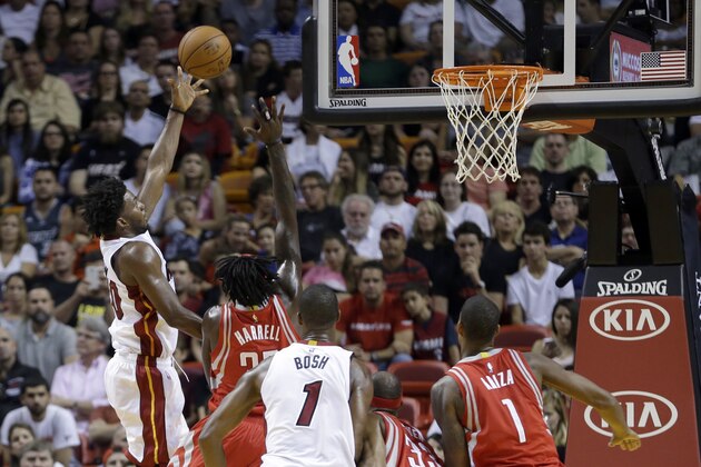 Miami Heat forward Justise Winslow (20) goes to the basket against the Houston Rockets in the first half of an NBA basketball game, Sunday, Nov. 1, 2015, in Miami. (AP Photo/Alan Diaz) Miami Heat forward Justise Winslow (20) goes to the basket against the Houston Rockets in the first half of an NBA basketball game, Sunday, Nov. 1, 2015, in Miami. (AP Photo/Alan Diaz)
