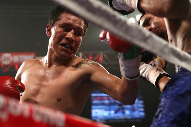 LAS VEGAS, NV - SEPTEMBER 15:  (L-R) Francisco Vargas lands a left to the head of Victor Sanchez during their junior lightweight fight at MGM Grand Garden Arena on September 15, 2012 in Las Vegas, Nevada. (Photo by Josh Hedges/Getty Images)