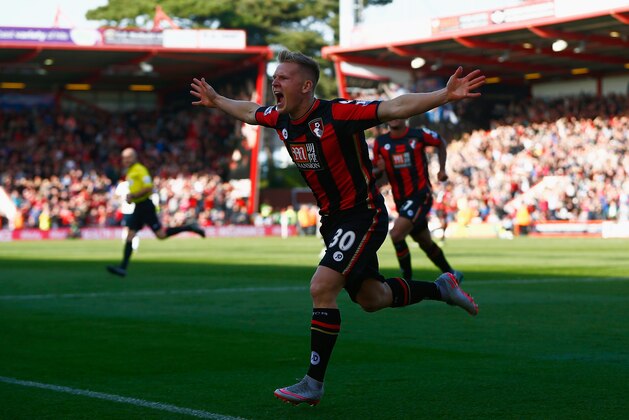 BOURNEMOUTH, ENGLAND - OCTOBER 25: Matt Ritchie of Bournemouth celebrates scoring his team's first goal during the Barclays Premier League match between A.F.C. Bournemouth and Tottenham Hotspur at Vitality Stadium on October 25, 2015 in Bournemouth, England.  (Photo by Jordan Mansfield/Getty Images)