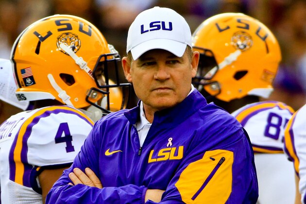 Oct 17, 2015; Baton Rouge, LA, USA; LSU Tigers head coach Les Miles before a game against the Florida Gators at Tiger Stadium. Mandatory Credit: Derick E. Hingle-USA TODAY Sports