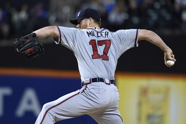 Atlanta Braves starter Shelby Miller pitches against the New York Mets in the first inning of a  baseball game, Monday, Sept. 21, 2015, in New York. The Mets won 4-0. (AP Photo/Kathy Kmonicek)
