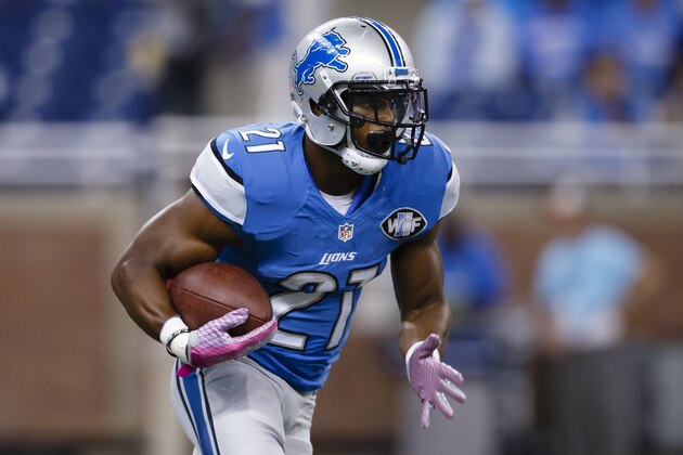 Detroit Lions running back Ameer Abdullah (21) during warm ups prior to an NFL football game against the Arizona Cardinals at Ford Field in Detroit, Sunday, Oct. 11, 2015. (AP Photo/Rick Osentoski)