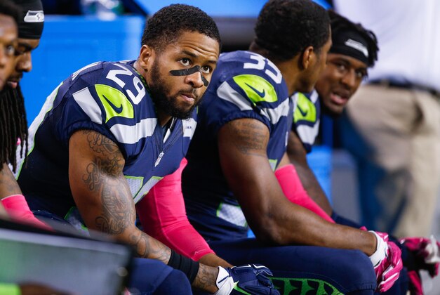 Oct 5, 2015; Seattle, WA, USA; Seattle Seahawks free safety Earl Thomas (29) sits on the sideline bench during the fourth quarter against the Detroit Lions at CenturyLink Field. Seattle defeated Detroit, 13-10. Mandatory Credit: Joe Nicholson-USA TODAY Sports