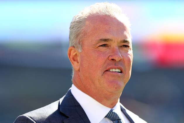PHILADELPHIA, PA - SEPTEMBER 20:  Stephen Jones walks onto the field before the game between the Philadelphia Eagles and the Dallas Cowboys on September 20, 2014 at Lincoln Financial Field in Philadelphia, Pennsylvania.  (Photo by Elsa/Getty Images)