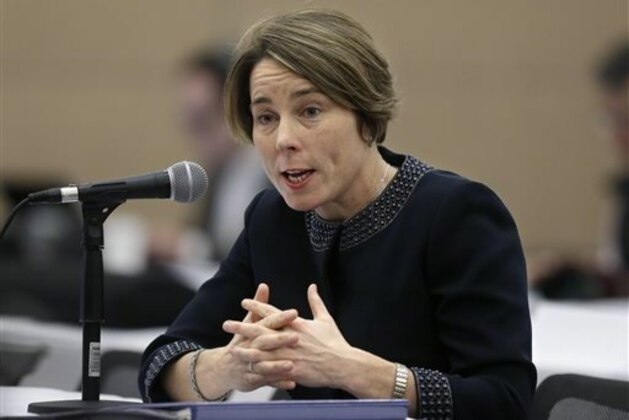 FILE - In this Jan. 22, 2015, file photo, Massachusetts Attorney General Maura Healey testifies before the Massachusetts Gaming Commission, in Boston. Daily fantasy sports companies like FanDuel and Boston-based DraftKings would be allowed to continue operating in Massachusetts, but with age and advertising restrictions, disclosure requirements and other new rules proposed Thursday by the state's attorney general. Maura Healey announced what she called an aggressive, first-in-the-nation plan to regulate the websites after her office spent several weeks reviewing whether the contests were legal in the state. (AP Photo/Steven Senne, File)