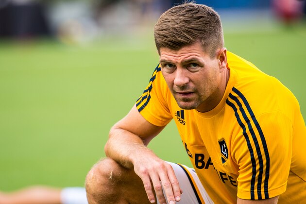 CARSON, CA - OCTOBER 18: Steven Gerrard #8 of Los Angeles Galaxy warms up prior to the Los Angeles Galaxy's MLS match against Portland Timbers at the StubHub Center on October 18, 2015 in Carson, California.  The Portland Timbers won the match 5-2  (Photo by Shaun Clark/Getty Images)