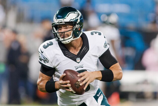 Oct 25, 2015; Charlotte, NC, USA; Philadelphia Eagles quarterback Mark Sanchez (3) looks to pass the ball during warm up prior to the game against the Carolina Panthers at Bank of America Stadium. Carolina defeated Philadelphia  27-16. Mandatory Credit: Jeremy Brevard-USA TODAY Sports