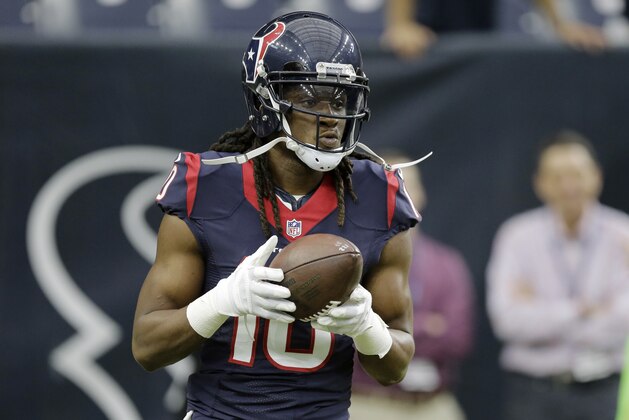 Houston Texans wide receiver DeAndre Hopkins (10) before an NFL football game against the Tennessee Titans, Sunday, Nov. 1, 2015, in Houston. (AP Photo/Eric Christian Smith)