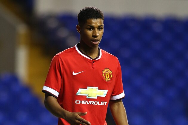 LONDON, ENGLAND - FEBRUARY 09: Marcus Rashford of Man United during the FA Youth Cup Fifth Round match between Tottenham Hotspur and Manchester United at White Hart Lane on February 09, 2015 in London, England. (Photo by Charlie Crowhurst/Getty Images)