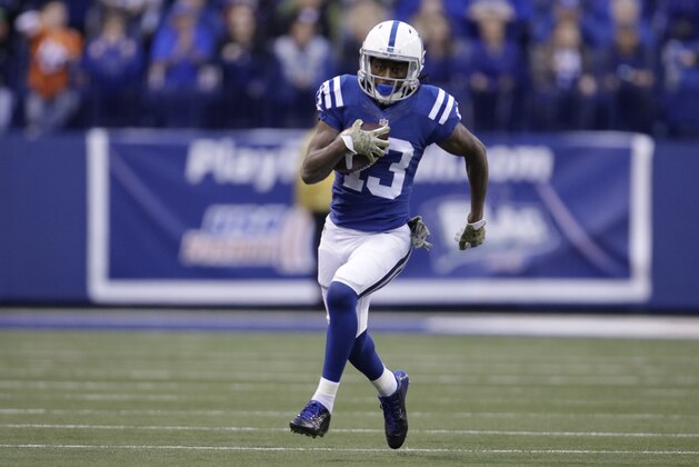 Indianapolis Colts' T.Y. Hilton (13) runs during the first half of an NFL football game against the Denver Broncos, Sunday, Nov. 8, 2015, Indianapolis. (AP Photo/AJ Mast)