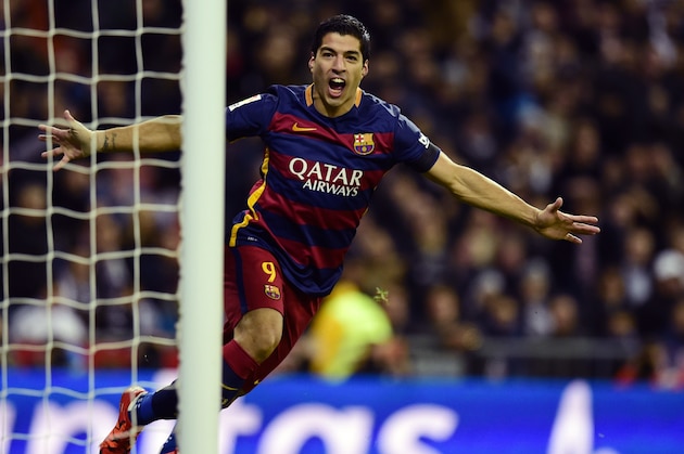 Barcelona's Uruguayan forward Luis Suarez during the Spanish league 'Clasico' football match Real Madrid CF vs FC Barcelona at the Santiago Bernabeu stadium in Madrid on November 21, 2015. AFP PHOTO/ JAVIER SORIANO        (Photo credit should read JAVIER SORIANO/AFP/Getty Images)