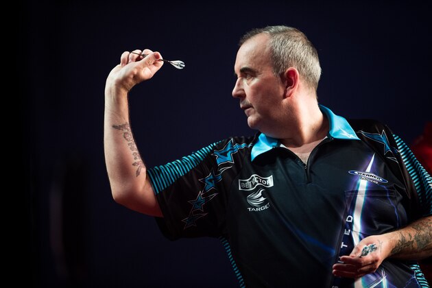 HONG KONG - SEPTEMBER 04:  Phil Taylor of England in action during the Hong Kong Darts 2015 on September 4, 2015 in Hong Kong, Hong Kong.  (Photo by Aitor Alcalde/Power Sport Images/Getty Images)