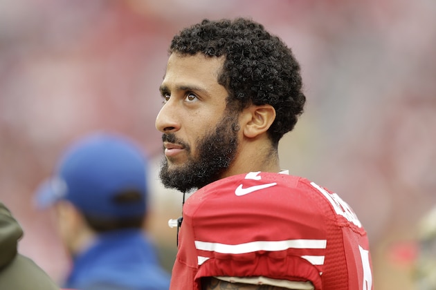 San Francisco 49ers quarterback Colin Kaepernick (7) stands on the sideline during the first half of an NFL football game against the Atlanta Falcons in Santa Clara, Calif., Sunday, Nov. 8, 2015. (AP Photo/Ben Margot)