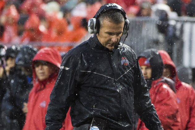 Nov 21, 2015; Columbus, OH, USA; Ohio State Buckeyes head coach Urban Meyer paces the sidelines during the game against the Michigan State Spartans at Ohio Stadium. Michigan State won the game 17-14. Mandatory Credit: Greg Bartram-USA TODAY Sports
