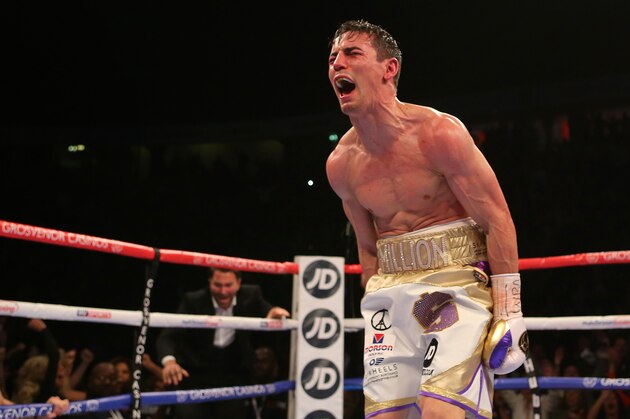 MANCHESTER, ENGLAND - NOVEMBER 21: Anthony Crolla celebrates beating Darleys Perez during their WBA World Lightweight Championship bout at the Manchester Arena on November 21, 2015 in Manchester, England. (Photo by Dave Thompson/Getty Images)