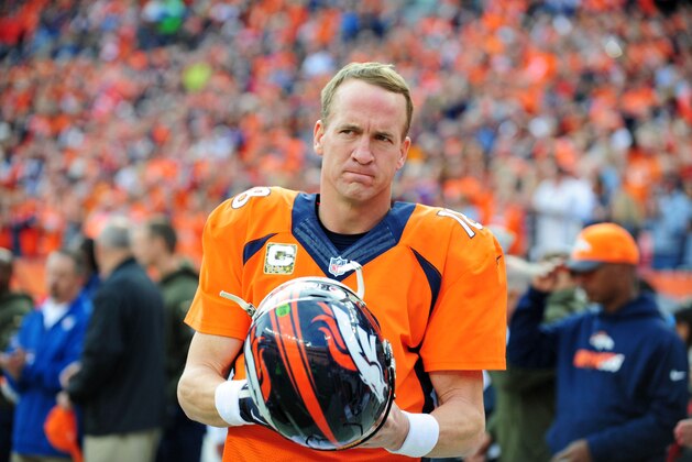 Nov 15, 2015; Denver, CO, USA; Denver Broncos quarterback Peyton Manning (18) before the game against the Kansas City Chiefs at Sports Authority Field at Mile High. Mandatory Credit: Ron Chenoy-USA TODAY Sports