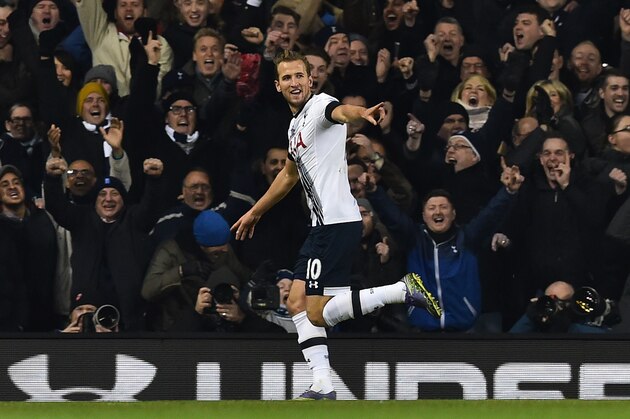 Tottenham Hotspur's English striker Harry Kane celebrates after scoring the opening goal of the English Premier League football match between Tottenham Hotspur and West Ham United at White Hart Lane in north London on November 22, 2015. AFP PHOTO / BEN STANSALL

RESTRICTED TO EDITORIAL USE. No use with unauthorized audio, video, data, fixture lists, club/league logos or 'live' services. Online in-match use limited to 75 images, no video emulation. No use in betting, games or single club/league/player publications.        (Photo credit should read BEN STANSALL/AFP/Getty Images)