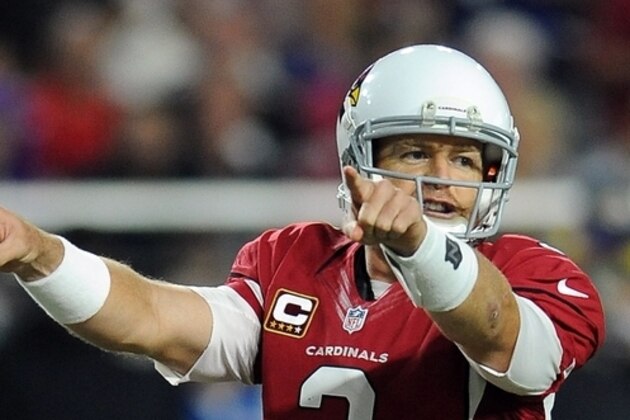 Arizona Cardinals quarterback (3) Carson Palmer in action during a game against the Baltimore Ravens played at University of Phoenix Stadium in Glendale, Ariz. on Monday, Oct. 26, 2015. (AP Photo/John Cordes)