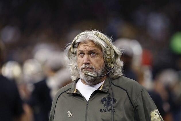 New Orleans Saints defensive coordinator Rob Ryan walks on the sideline in the first half of an NFL football game against the Tennessee Titans in New Orleans, Sunday, Nov. 8, 2015. (AP Photo/Jonathan Bachman)