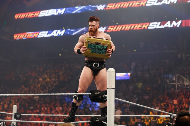 NEW YORK, NY - AUGUST 23:  Sheamus celebrates his victory at the WWE SummerSlam 2015  at Barclays Center of Brooklyn on August 23, 2015 in New York City.  (Photo by JP Yim/Getty Images)