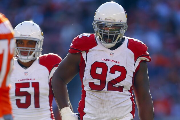Arizona Cardinals defensive end Frostee Rucker (92) lines up against the Cleveland Browns during an NFL football game Sunday, Nov. 1, 2015, in Cleveland. Arizona won 34-20. (Jeff Haynes/AP Images for Panini)